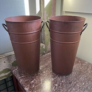 2 french flower cans. Rustic, 13” high.